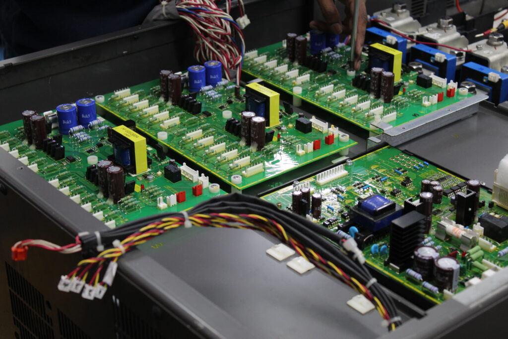 Power electronics boards inside industrial drive equipment