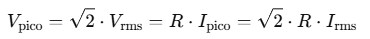 Formula for peak voltage of sinusoidal AC in pure resistance circuit