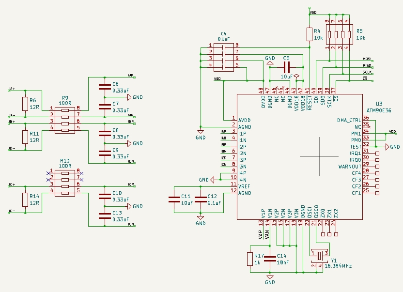Connection between current transformer and Atmel M90E32AS chip